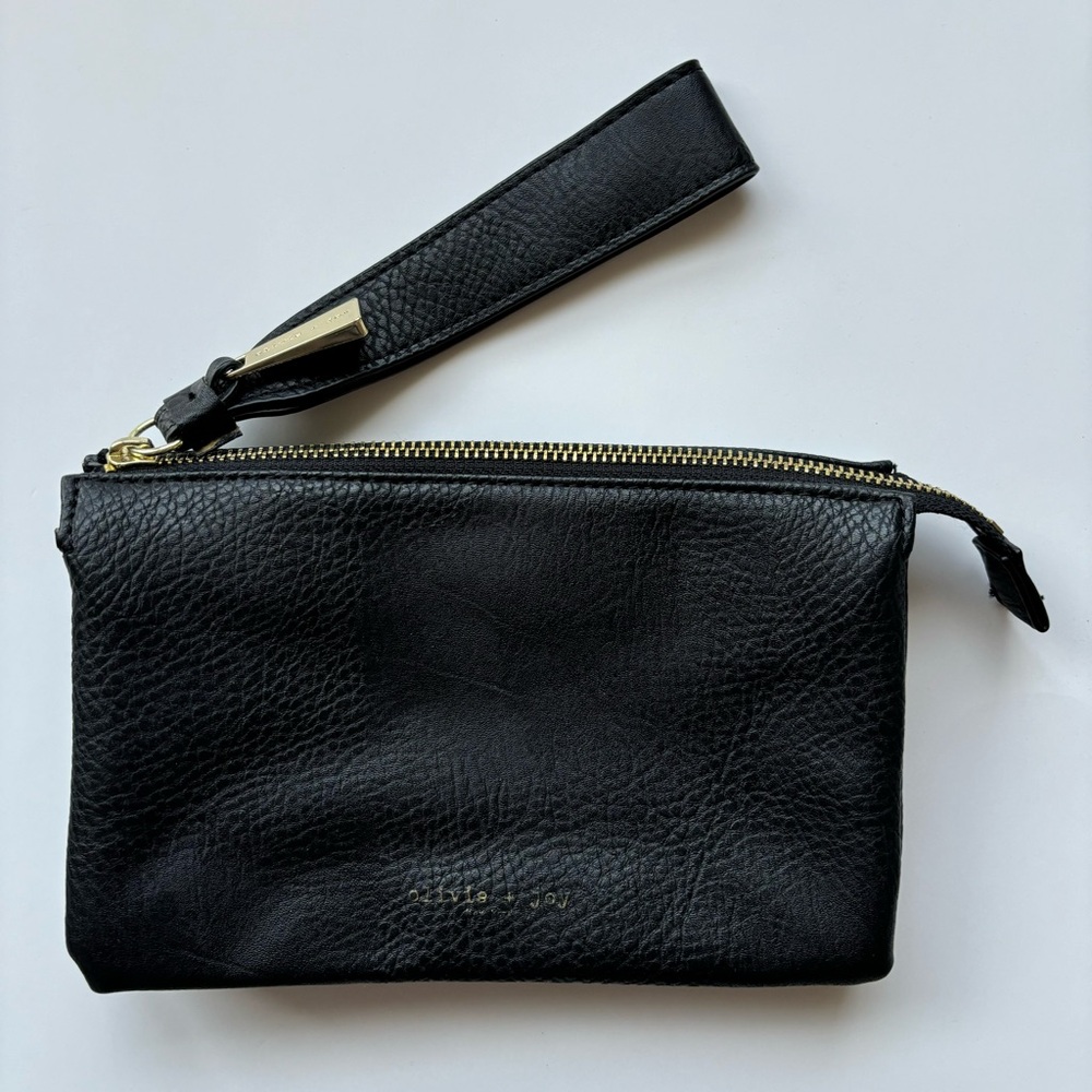 Olivia and Joy Black Faux Leather Wristlet with Gold Hardware - Preowned